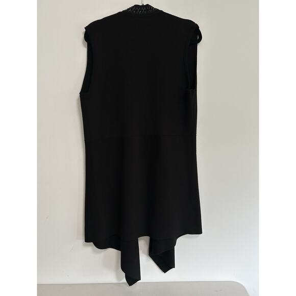 Joseph Ribkoff Vest Sweater Cardigan Leather Trim Witchy Goth Cascade Black 14 - Picture 6 of 9